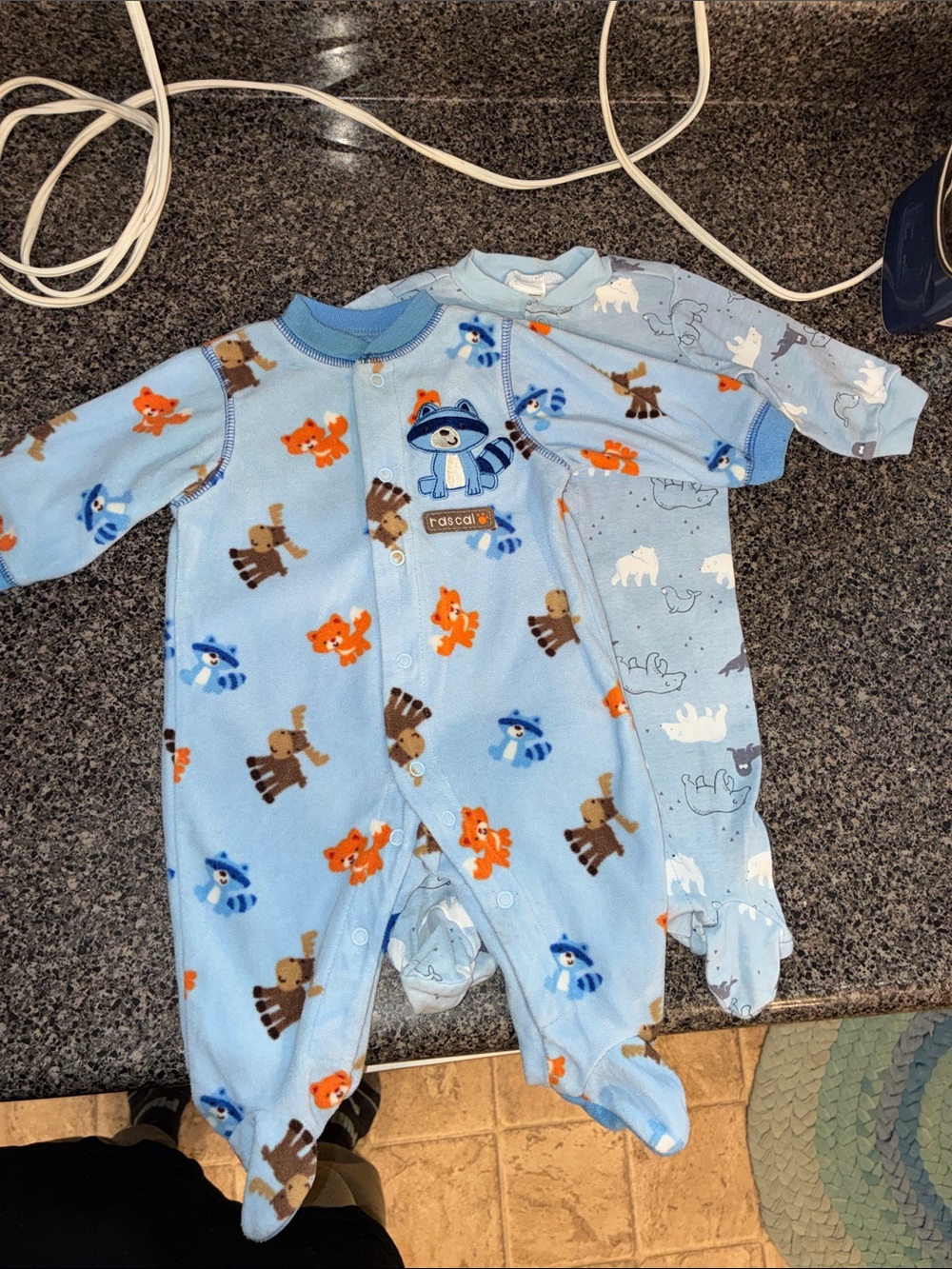 Rascal Blue Baby One-Piece Footed Pajamas - 2 Pack